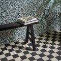 Victorian Style Porcelain Chess Mono B black and white checkerboard tiles with a black a-frame stool