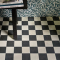 Victorian style porcelain chess mono b featuring black and white checkered floor tiles pattern on porcelain surface