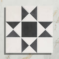 Victorian style porcelain cotton white black and white geometric mosaic tile with starburst pattern
