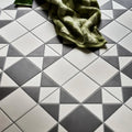 Victorian style porcelain tile floor in cotton white with geometric dark gray diamond pattern finchley design
