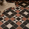 Victorian style porcelain finchley pattern floor tiles with black terracotta and cream diamond design