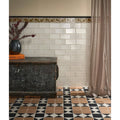 Black and white geometric patterned Victorian Style™ wall ceramic cotton white metro floor tiles with beige accent
