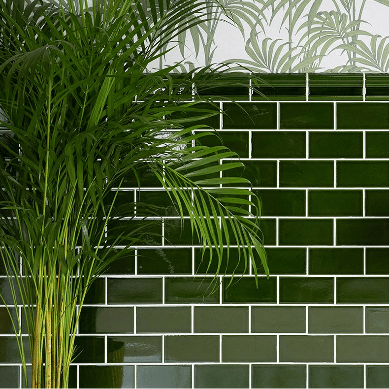 Deep green glossy subway tiles with white grout in victorian style wall ceramic olive green metro crackle glaze finish