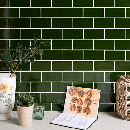 Victorian Style™ Wall Ceramic Olive Green Metro Crackle Glaze
