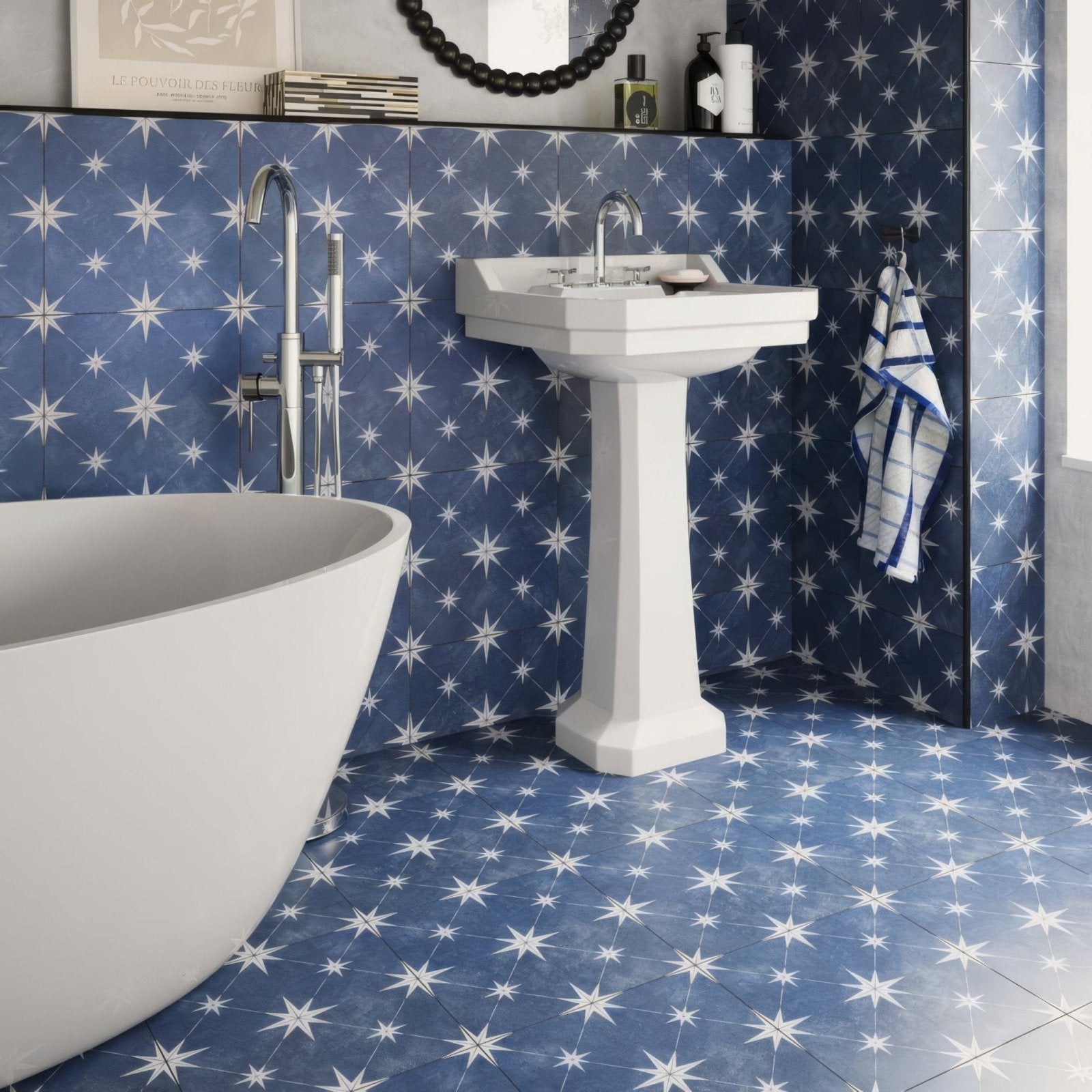Vincent Navy Blue Patterned Vitrified Ceramic 335x335mm navy blue patterned tile