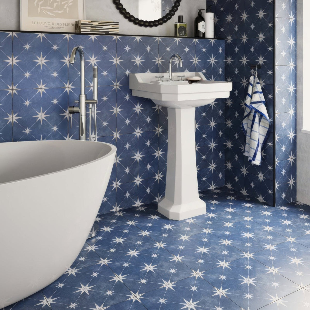 Vincent Navy Blue Patterned Vitrified Ceramic 335x335mm navy blue patterned tile