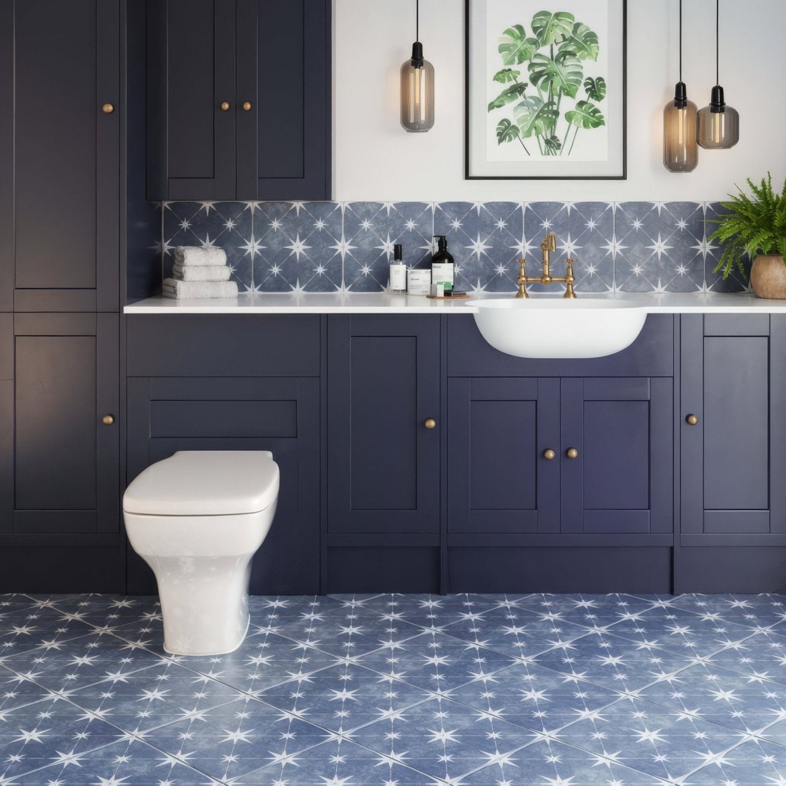 Vincent Navy Blue Patterned Vitrified Ceramic 335x335mm navy patterned tile