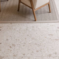 Beige rialto terrazzo san michele honed floor tiles with light gray and white speckled fragments pattern