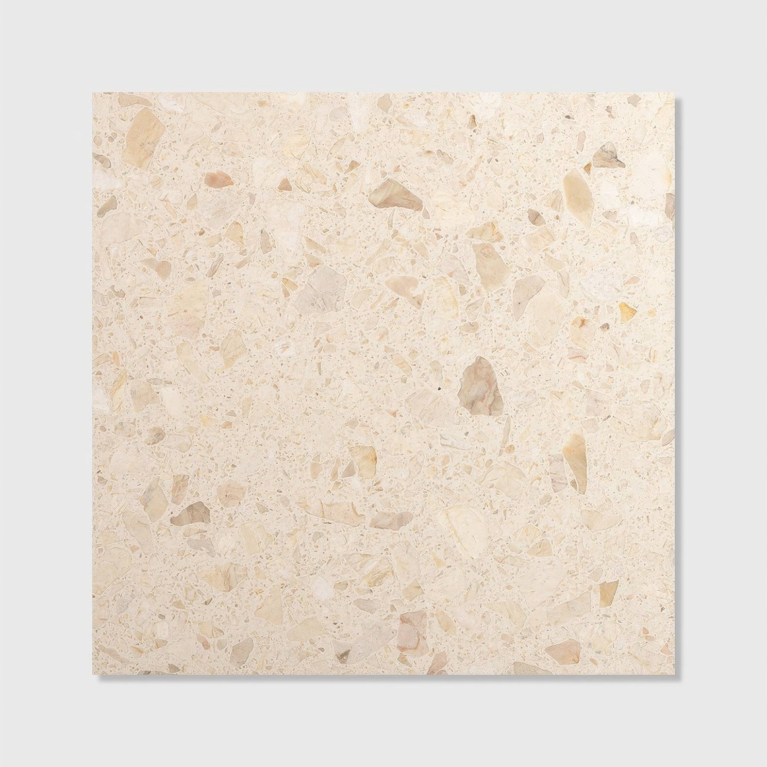 Beige rialto terrazzo san michele honed tile with speckled light and dark stone fragments surface