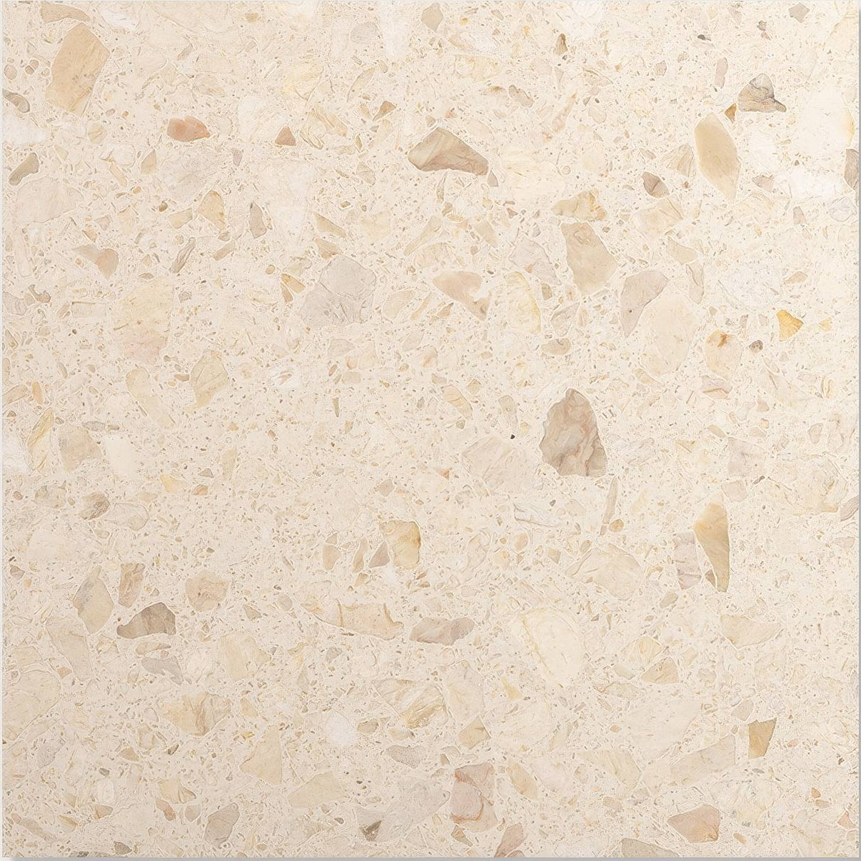 Beige rialto terrazzo san michele honed countertop with speckled light and dark stone fragments pattern