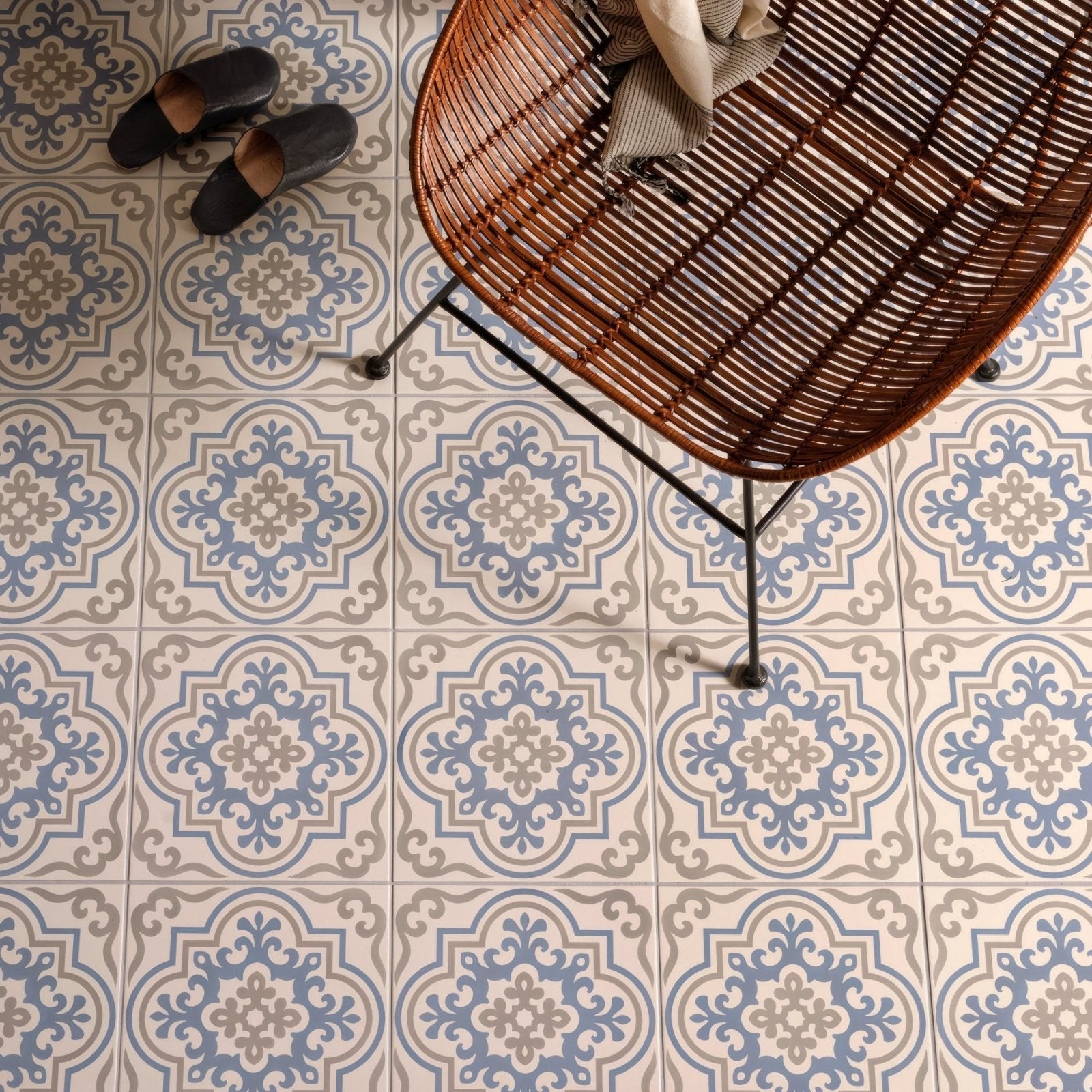 Vogue Light Blue/Stone on Chalk shown as flooring