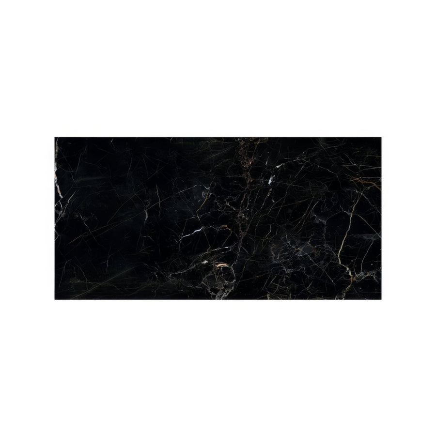 Volterra Laurent gloss black marble tile with striking gold veining 60 x 120cm for elegant flooring and walls