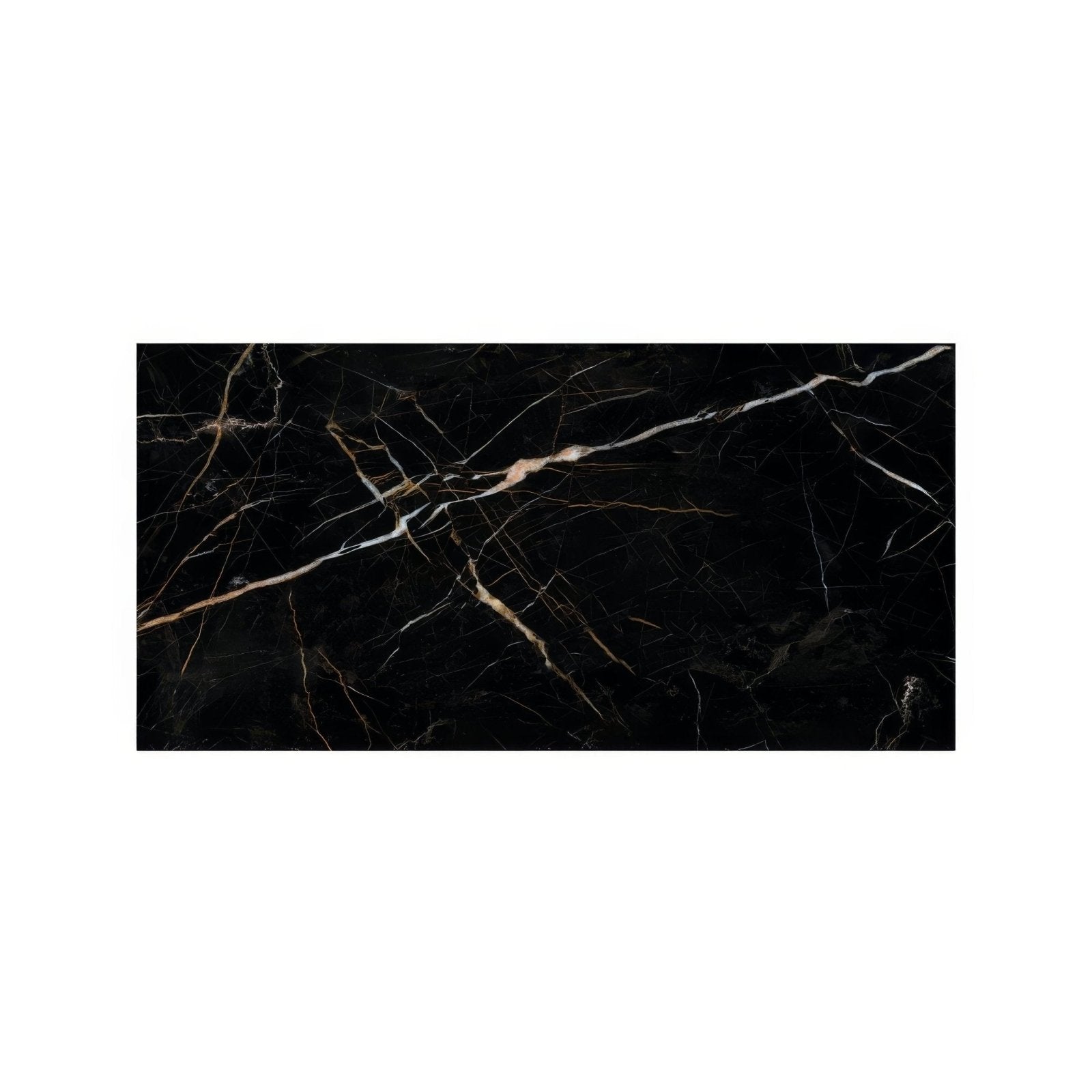 Black marble tile volterra laurent matt 60 x 120cm with striking white and gold veining for elegant flooring or walls