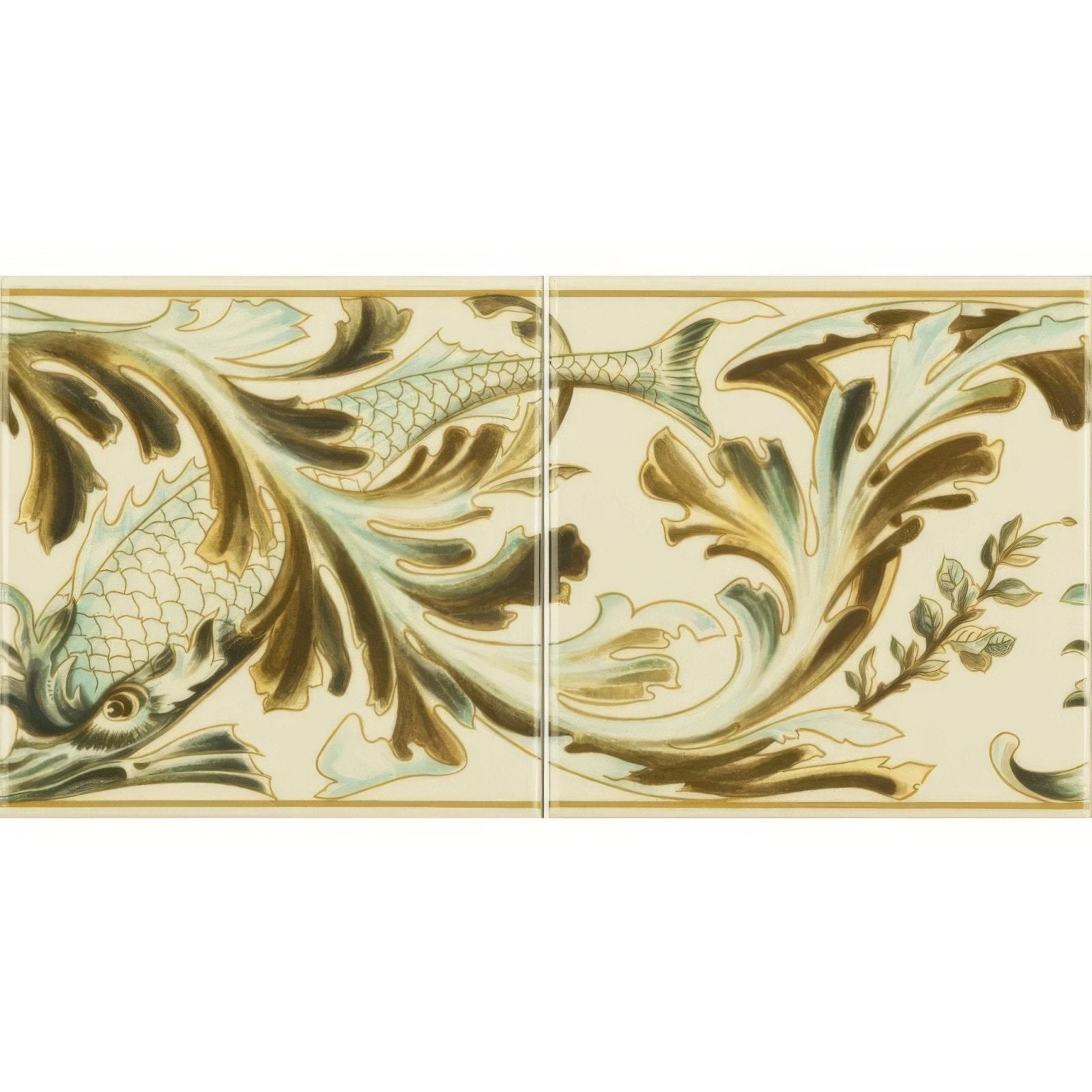 W B Simpson Fish Frieze 2-Tile Set on County White