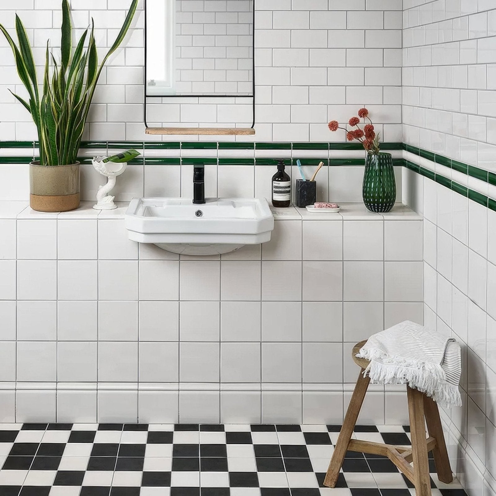 Victorian style wall ceramic cotton white square sink with white ceramic and sleek black wall-mounted faucet