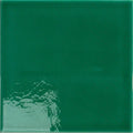 Victorian Style wall ceramic emerald green square glass panel with stylized fragmented mountain silhouette design