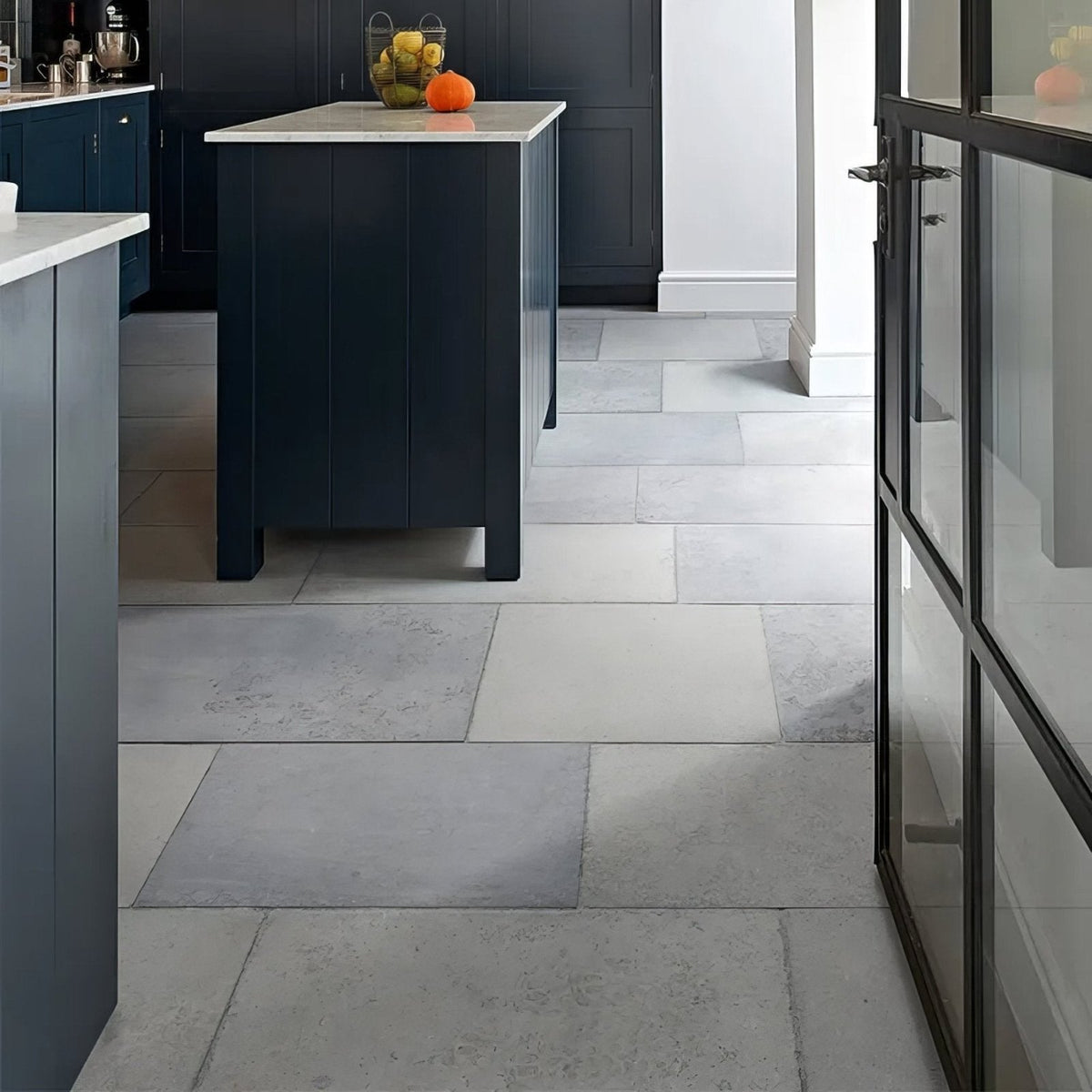 Wareham Limestone Tumbled & Etched Finish in a kitchen setting