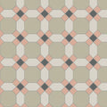 Geometric patterned floor tile featuring muted sage green octagons peach diamond accents and dark gray centers in warwick carnation pink chester mews dover white and revival grey