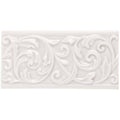 White ceramic tile waveney buckingham with raised ornate scrollwork design for decorative wall use