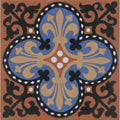 A square ceramic tile featuring a vibrant blue terracotta design with gold fleur-de-lis and black scrollwork in wellesley black blue