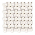 White marble mosaic tile with woven basketweave pattern and subtle gray veining westhampton basketweave mosaic