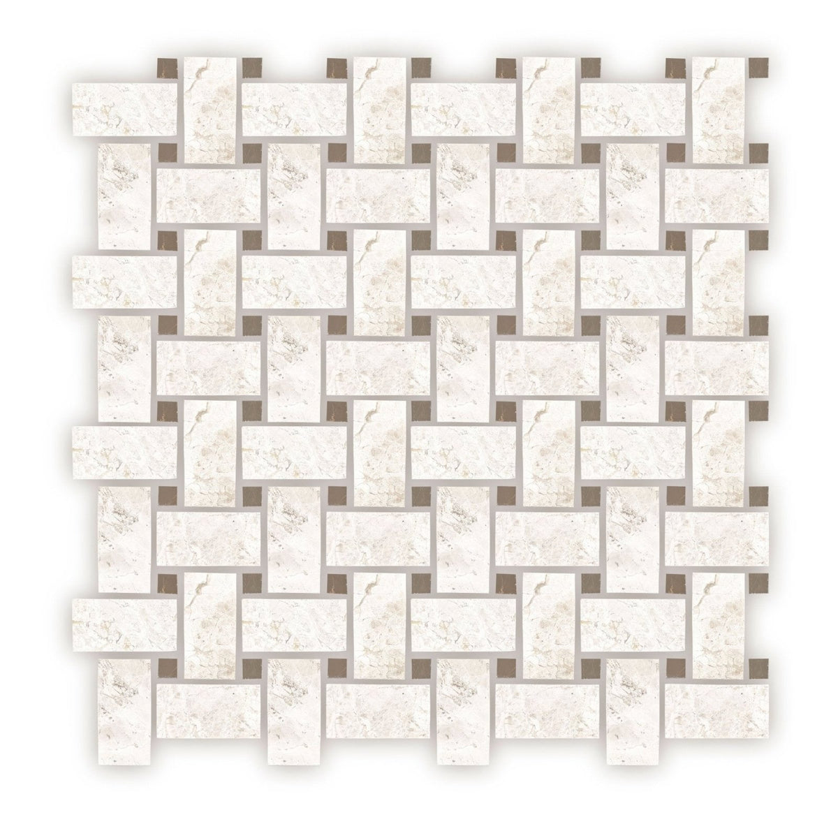 White marble mosaic tile with woven basketweave pattern and subtle gray veining westhampton basketweave mosaic