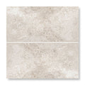 Two light gray westhampton diamond sawn edge 7 x 14cm stone tiles with natural textured surface and tone variations