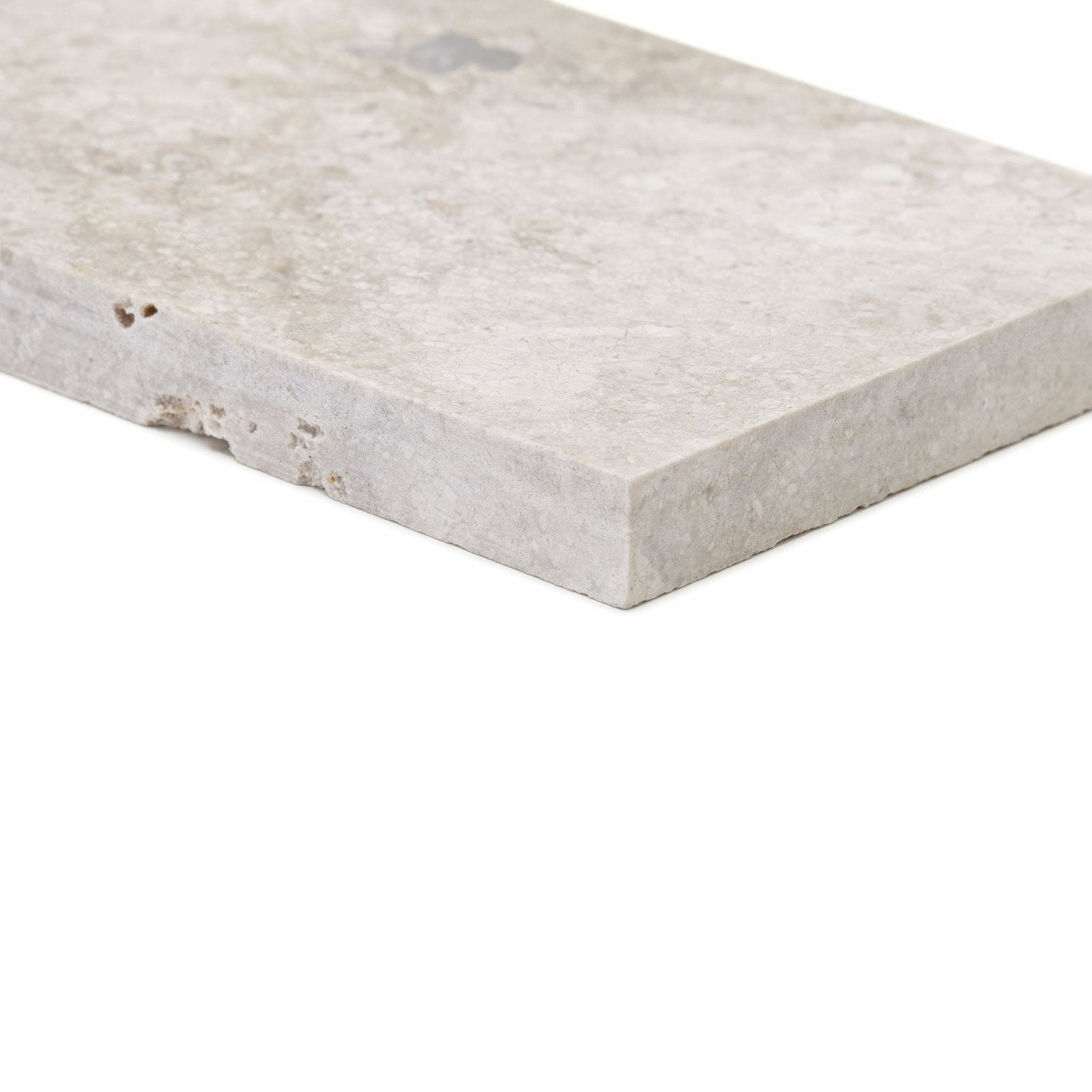 Westhampton diamond sawn edge light gray stone tile with natural textured surface and subtle veining 7 x 14cm