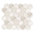 White hexagon mosaic tile with subtle gray veining made of marble for elegant wall or floor design in westhampton style