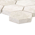 Westhampton hexagon mosaic light beige marble tiles with subtle veining and a natural polished finish