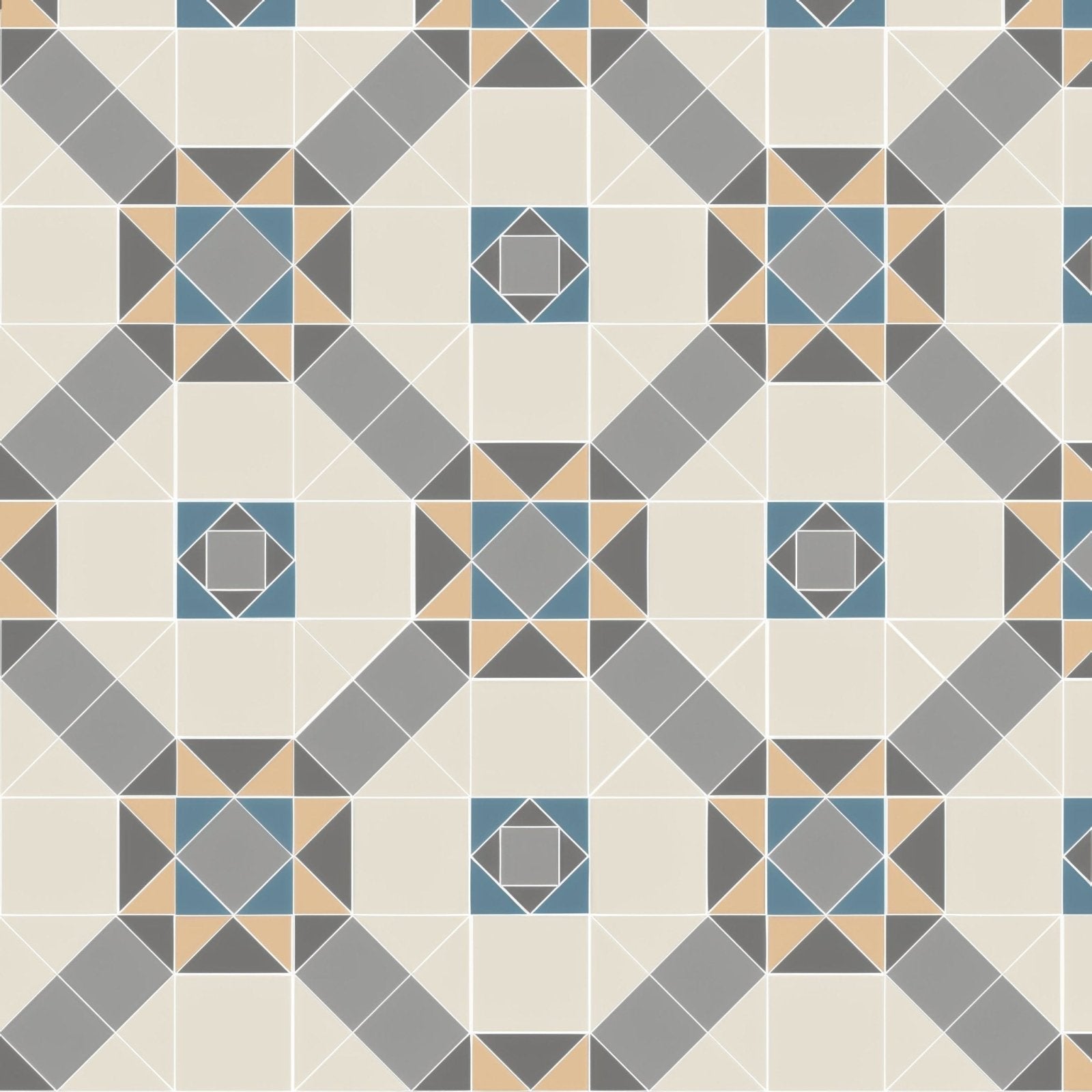 Geometric patterned floor tile with a repeating diamond design in westminster hawthorne yellow and revival grey colors