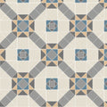 Geometric patterned floor tile with a repeating diamond design in westminster hawthorne yellow and revival grey colors