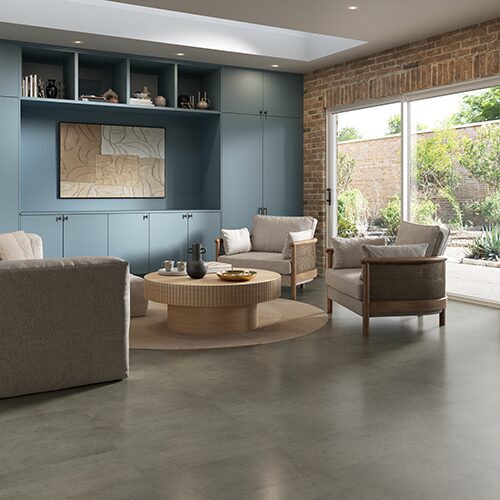 Whitby Dew waterproof stone-design tile flooring in a room setting