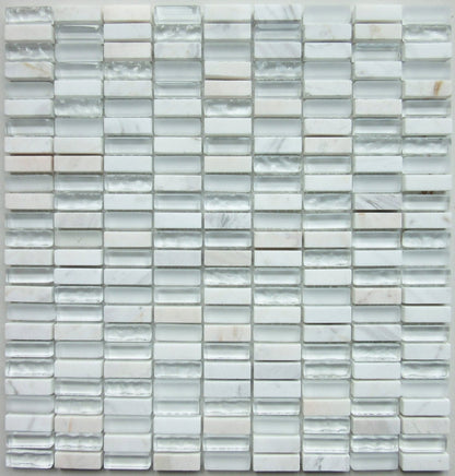 White Glass & Stone Mix Brick Mosaic