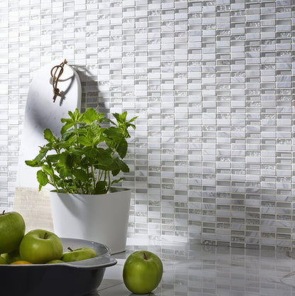 White Glass & Stone Mix Brick Mosaic