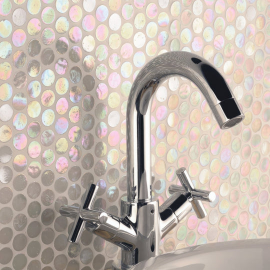 White Lady Iridescent Round Glass Mosaic - alternate view