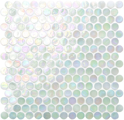 White Lady Iridescent Round Glass Mosaic