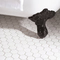 White Large Honeycomb Floor Mosaic white hexagonal mosaic floor with a white clawfoot bathtub