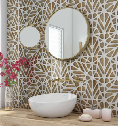 White Lattice Tiles Wooden Shower Panel