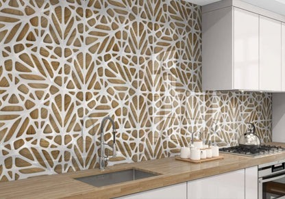 White Lattice Tiles Wooden Shower Panel