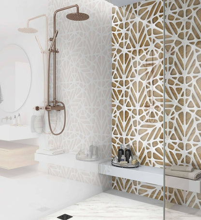 White Lattice Tiles Wooden Shower Panel