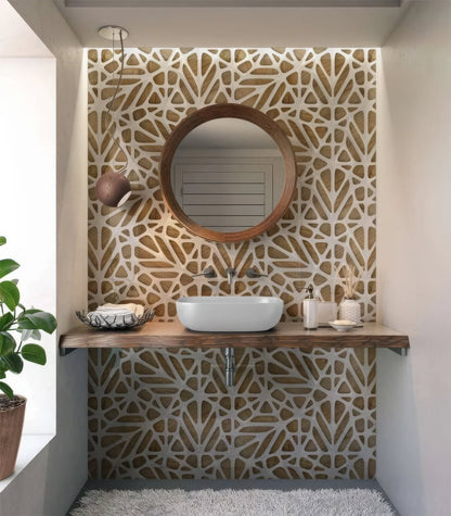 White Lattice Tiles Wooden Shower Panel