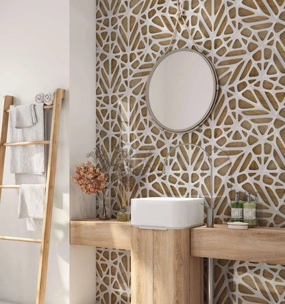White Lattice Tiles Wooden Shower Panel