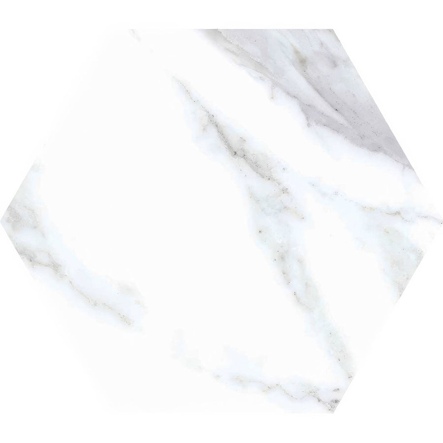 White marble hexagon porcelain tile with subtle gray veining in white marble for elegant flooring and wall design