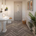 White Marble Hexagon Porcelain white marble-effect hexagon porcelain tiles with a herringbone wood-effect floor