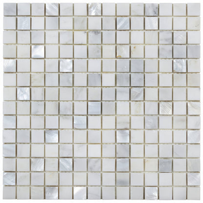 White Marble & Mother of Pearl Mosaic 2 x 2cm