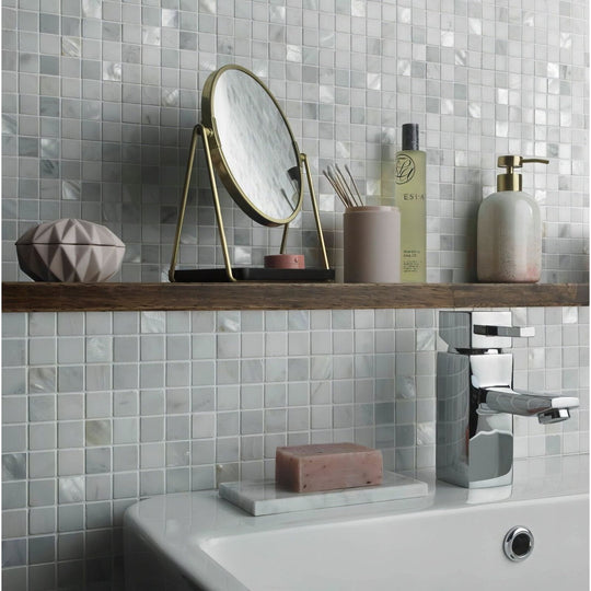 White Marble & Mother of Pearl Mosaic 2 x 2cm - alternate view