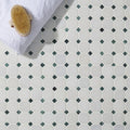 White octagon 4.8 venetian mosaics featuring white and green diamond patterned mosaic tile floor design