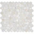 White pearl hexagon shell mosaic tile featuring white mother-of-pearl with a subtle iridescent sheen