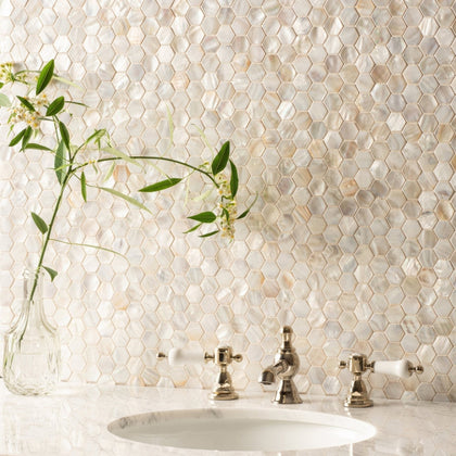 White   Pearl   Hexagon   Shell
